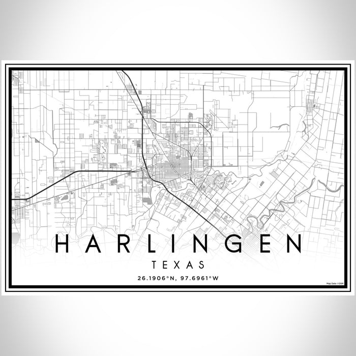 Harlingen Texas Map Print Landscape Orientation in Classic Style With Shaded Background