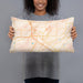 Person holding 20x12 Custom Harlingen Texas Map Throw Pillow in Watercolor