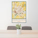 24x36 Harlingen Texas Map Print Portrait Orientation in Woodblock Style Behind 2 Chairs Table and Potted Plant