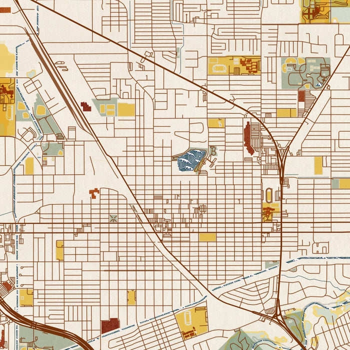 Harlingen Texas Map Print in Woodblock Style Zoomed In Close Up Showing Details