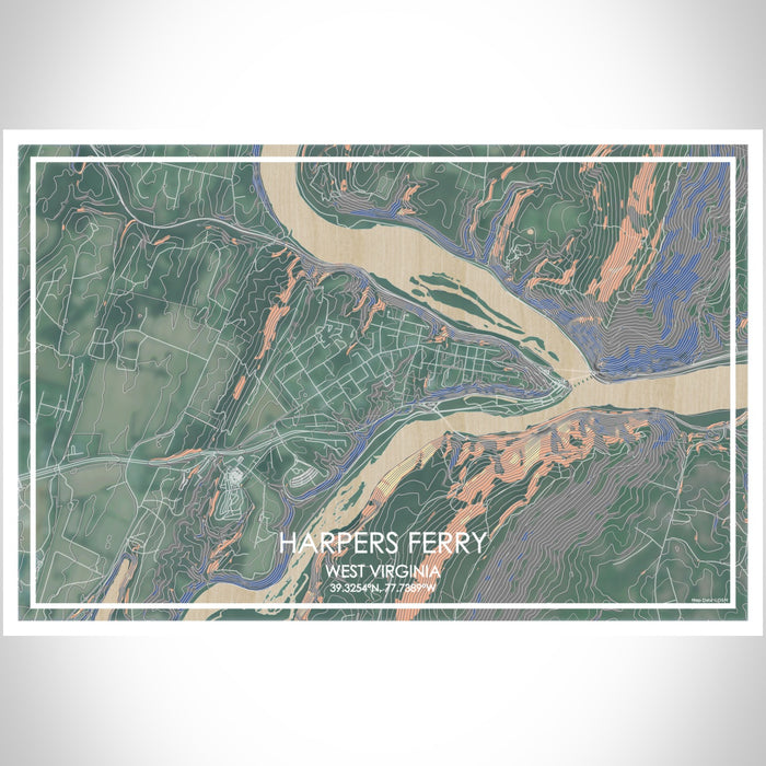 Harpers Ferry West Virginia Map Print Landscape Orientation in Afternoon Style With Shaded Background