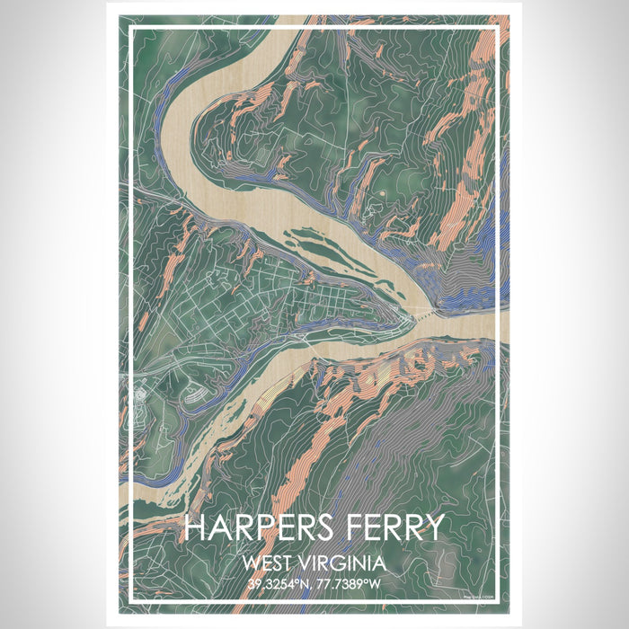 Harpers Ferry West Virginia Map Print Portrait Orientation in Afternoon Style With Shaded Background