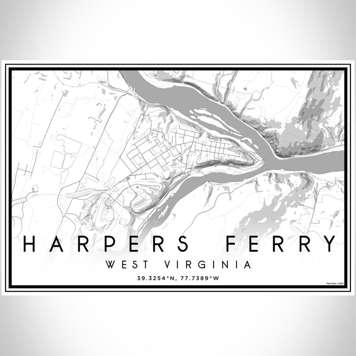 Harpers Ferry West Virginia Map Print Landscape Orientation in Classic Style With Shaded Background