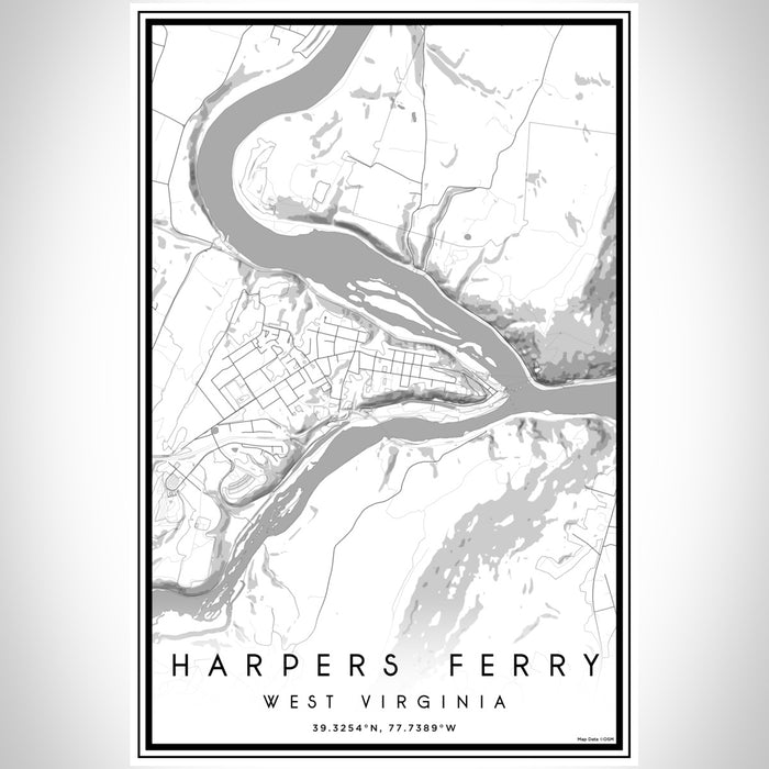Harpers Ferry West Virginia Map Print Portrait Orientation in Classic Style With Shaded Background