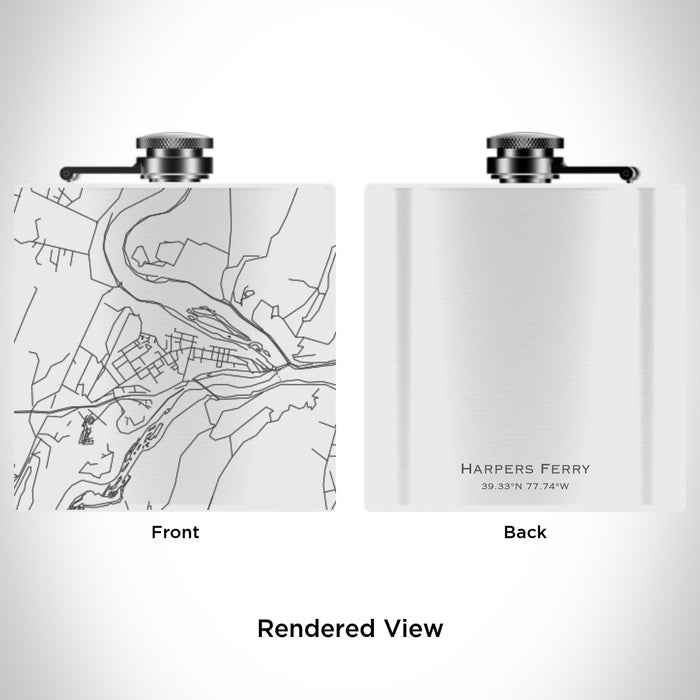 Rendered View of Harpers Ferry West Virginia Map Engraving on 6oz Stainless Steel Flask in White