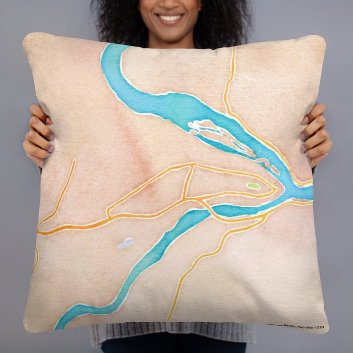 Person holding 22x22 Custom Harpers Ferry West Virginia Map Throw Pillow in Watercolor