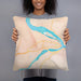 Person holding 18x18 Custom Harpers Ferry West Virginia Map Throw Pillow in Watercolor