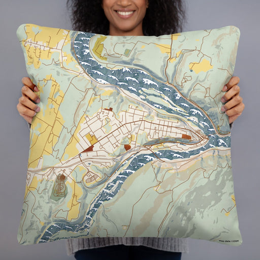 Person holding 22x22 Custom Harpers Ferry West Virginia Map Throw Pillow in Woodblock