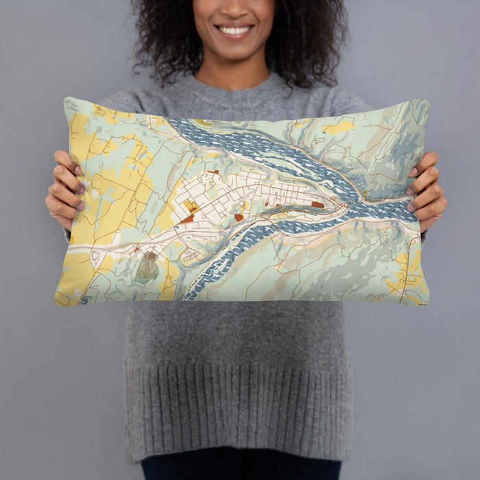 Person holding 20x12 Custom Harpers Ferry West Virginia Map Throw Pillow in Woodblock