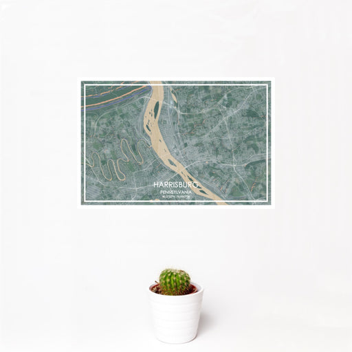 12x18 Harrisburg Pennsylvania Map Print Landscape Orientation in Afternoon Style With Small Cactus Plant in White Planter