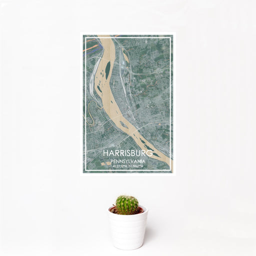 12x18 Harrisburg Pennsylvania Map Print Portrait Orientation in Afternoon Style With Small Cactus Plant in White Planter