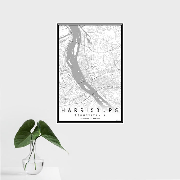 16x24 Harrisburg Pennsylvania Map Print Portrait Orientation in Classic Style With Tropical Plant Leaves in Water
