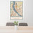 24x36 Harrisburg Pennsylvania Map Print Portrait Orientation in Woodblock Style Behind 2 Chairs Table and Potted Plant