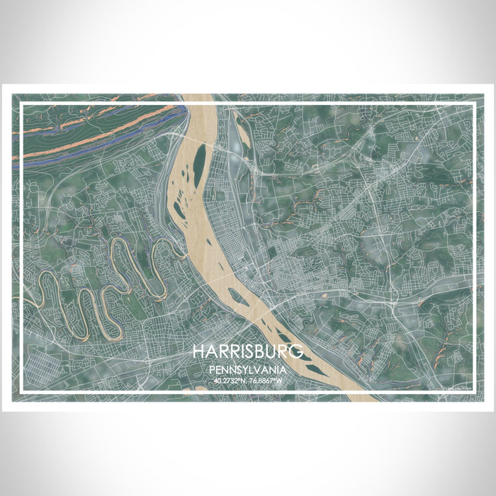 Harrisburg Pennsylvania Map Print Landscape Orientation in Afternoon Style With Shaded Background
