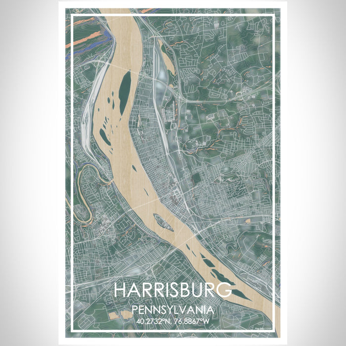 Harrisburg Pennsylvania Map Print Portrait Orientation in Afternoon Style With Shaded Background