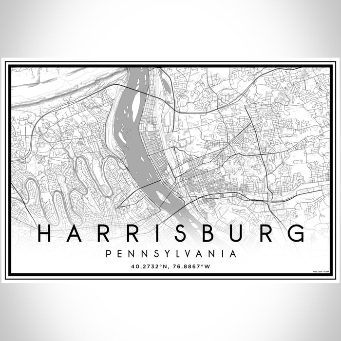 Harrisburg Pennsylvania Map Print Landscape Orientation in Classic Style With Shaded Background