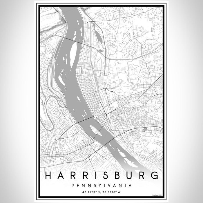 Harrisburg Pennsylvania Map Print Portrait Orientation in Classic Style With Shaded Background