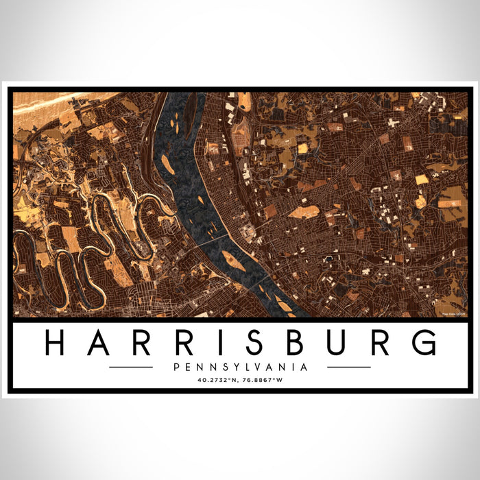 Harrisburg Pennsylvania Map Print Landscape Orientation in Ember Style With Shaded Background