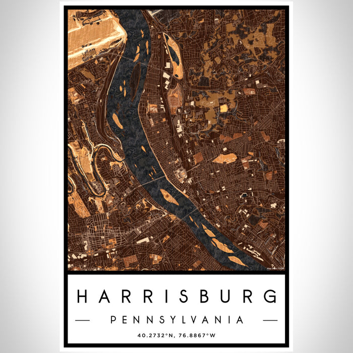 Harrisburg Pennsylvania Map Print Portrait Orientation in Ember Style With Shaded Background