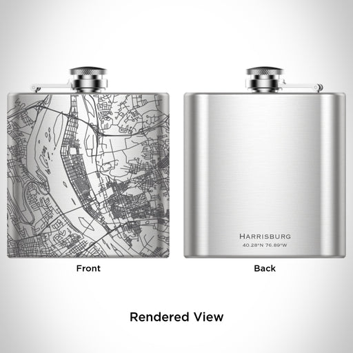 Rendered View of Harrisburg Pennsylvania Map Engraving on 6oz Stainless Steel Flask
