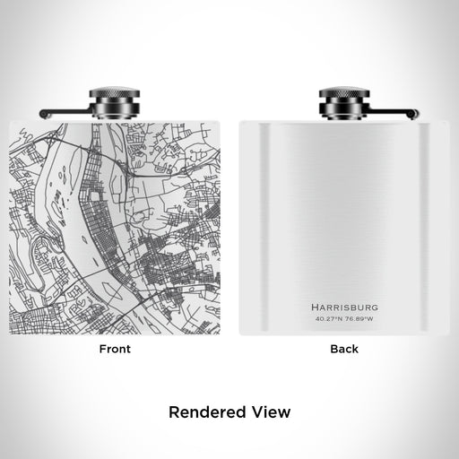 Rendered View of Harrisburg Pennsylvania Map Engraving on 6oz Stainless Steel Flask in White