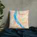 Custom Harrisburg Pennsylvania Map Throw Pillow in Watercolor on Bedding Against Wall