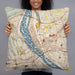 Person holding 22x22 Custom Harrisburg Pennsylvania Map Throw Pillow in Woodblock