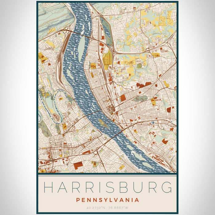 Harrisburg Pennsylvania Map Print Portrait Orientation in Woodblock Style With Shaded Background