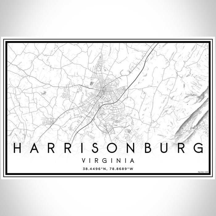 Harrisonburg Virginia Map Print Landscape Orientation in Classic Style With Shaded Background