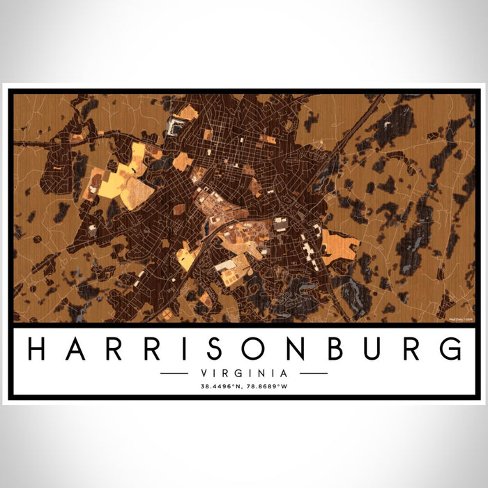 Harrisonburg Virginia Map Print Landscape Orientation in Ember Style With Shaded Background