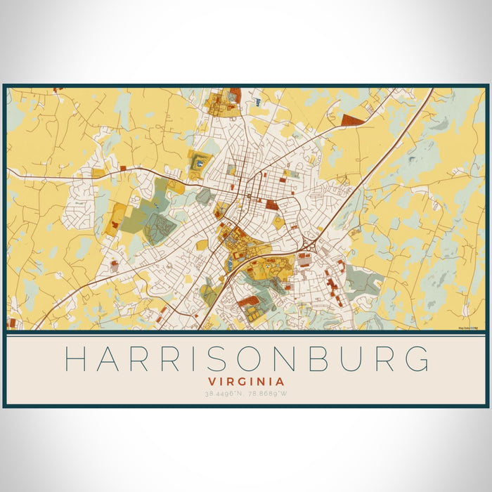 Harrisonburg Virginia Map Print Landscape Orientation in Woodblock Style With Shaded Background