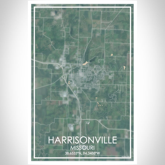 Harrisonville Missouri Map Print Portrait Orientation in Afternoon Style With Shaded Background