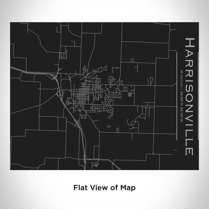 Rendered View of Harrisonville Missouri Map Engraving on 20oz Stainless Steel Insulated Bottle with Bamboo Top in Black