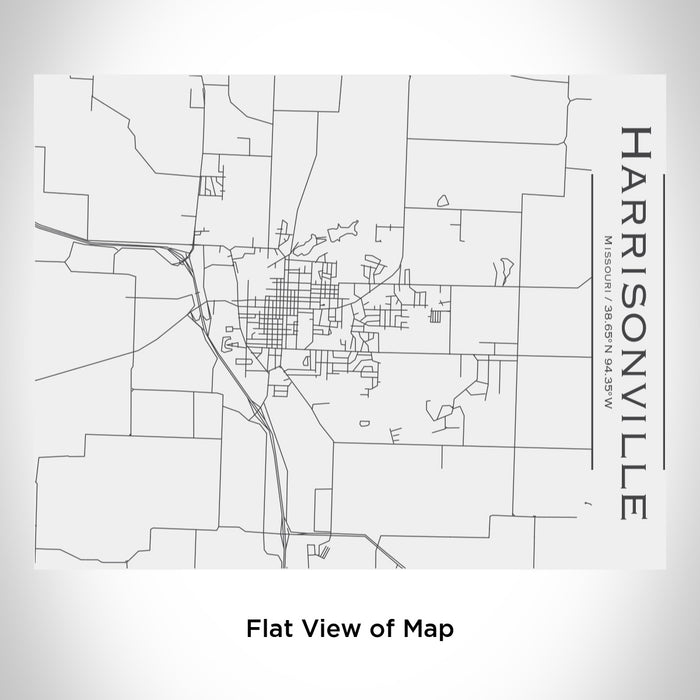 Rendered View of Harrisonville Missouri Map Engraving on 20oz Stainless Steel Insulated Bottle with Bamboo Top in White