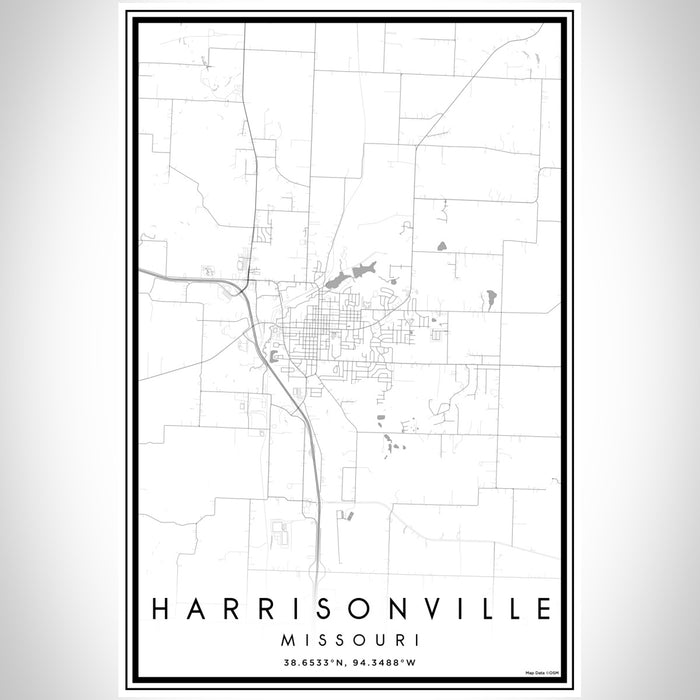 Harrisonville Missouri Map Print Portrait Orientation in Classic Style With Shaded Background