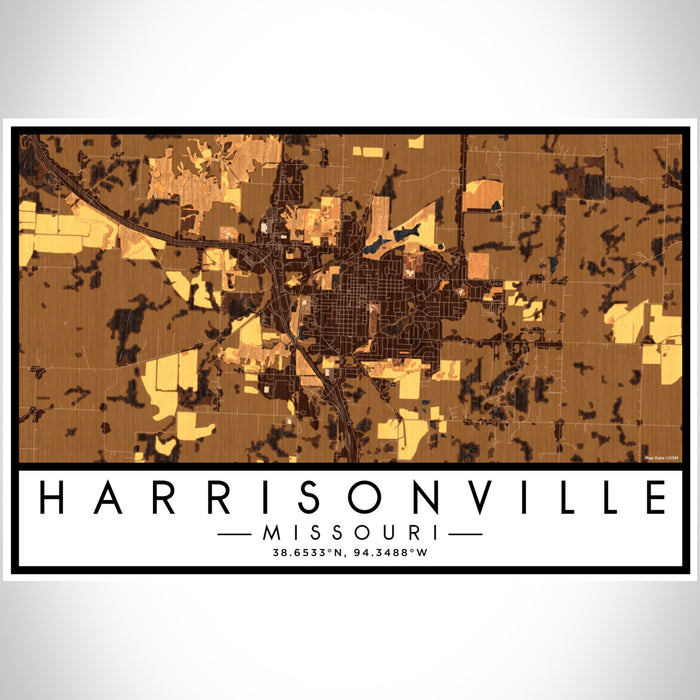 Harrisonville Missouri Map Print Landscape Orientation in Ember Style With Shaded Background