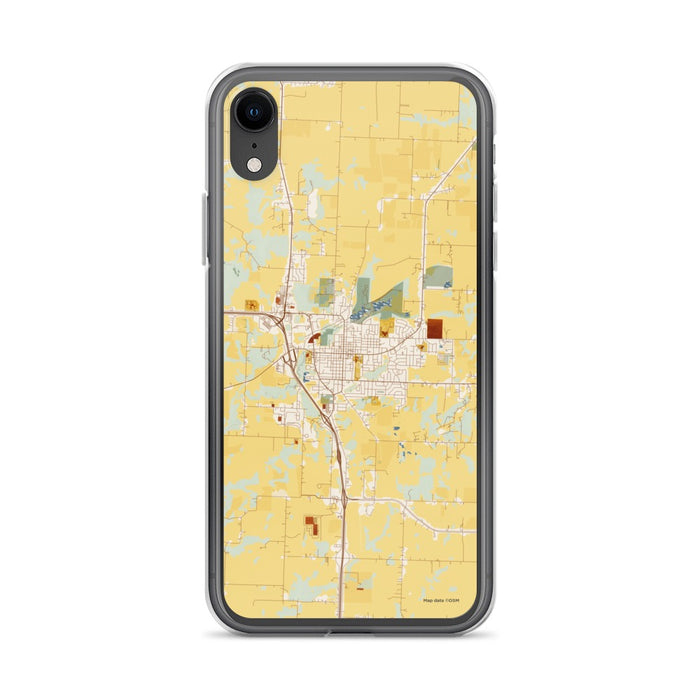 Custom iPhone XR Harrisonville Missouri Map Phone Case in Woodblock