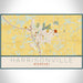 Harrisonville Missouri Map Print Landscape Orientation in Woodblock Style With Shaded Background