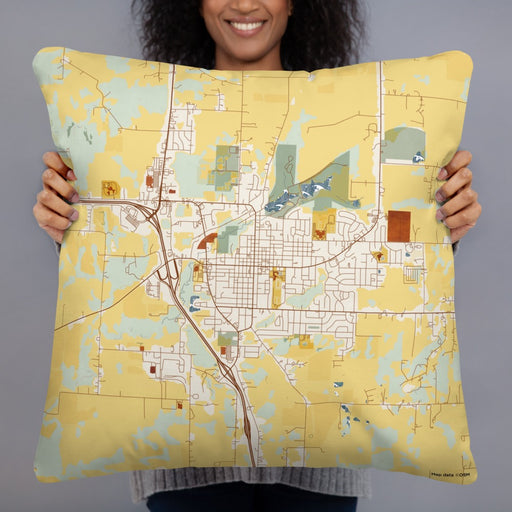Person holding 22x22 Custom Harrisonville Missouri Map Throw Pillow in Woodblock