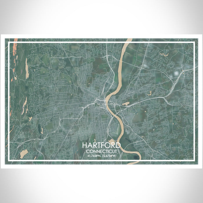 Hartford Connecticut Map Print Landscape Orientation in Afternoon Style With Shaded Background