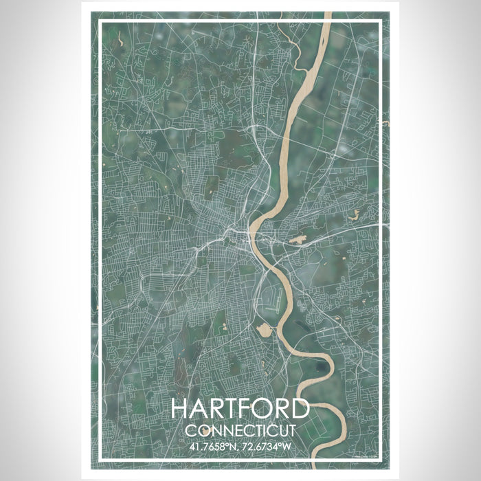 Hartford Connecticut Map Print Portrait Orientation in Afternoon Style With Shaded Background