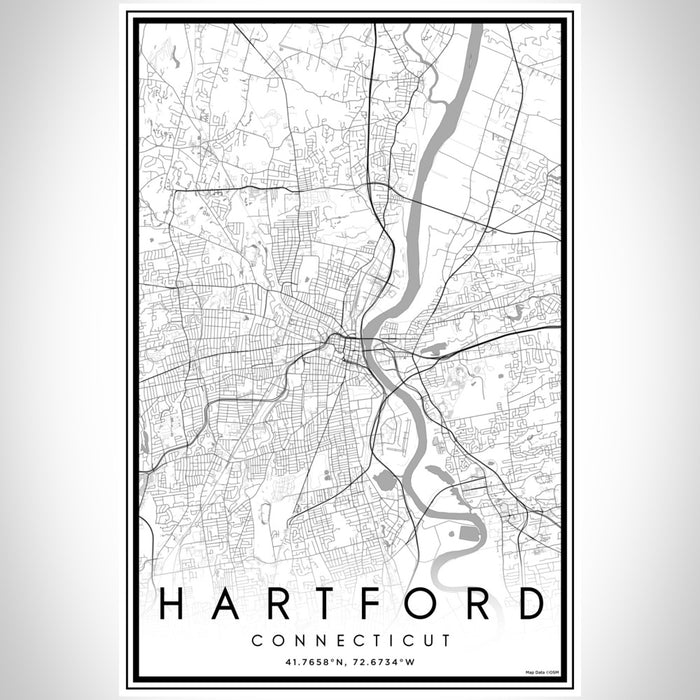Hartford Connecticut Map Print Portrait Orientation in Classic Style With Shaded Background