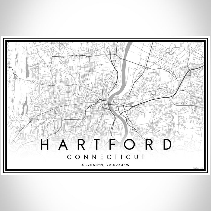 Hartford Connecticut Map Print Landscape Orientation in Classic Style With Shaded Background