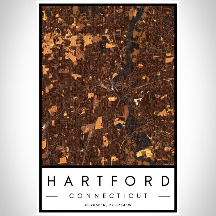 Hartford Connecticut Map Print Portrait Orientation in Ember Style With Shaded Background