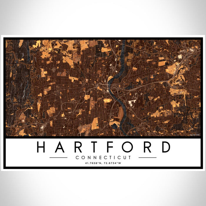 Hartford Connecticut Map Print Landscape Orientation in Ember Style With Shaded Background