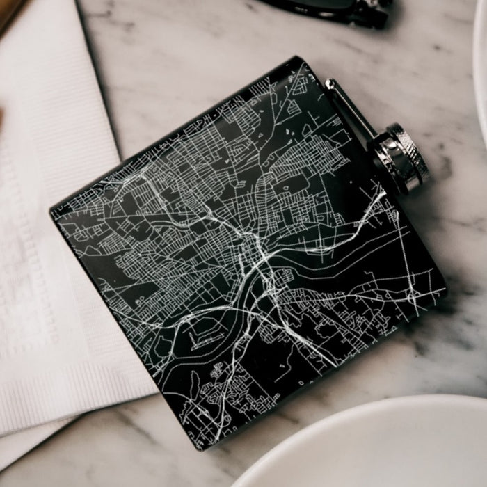 Hartford Connecticut Custom Engraved City Map Inscription Coordinates on 6oz Stainless Steel Flask in Black