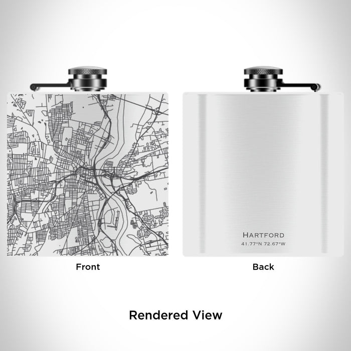 Rendered View of Hartford Connecticut Map Engraving on 6oz Stainless Steel Flask in White