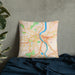 Custom Hartford Connecticut Map Throw Pillow in Watercolor on Bedding Against Wall