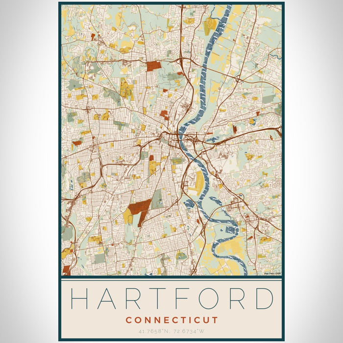 Hartford Connecticut Map Print Portrait Orientation in Woodblock Style With Shaded Background
