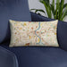 Custom Hartford Connecticut Map Throw Pillow in Woodblock on Blue Colored Chair